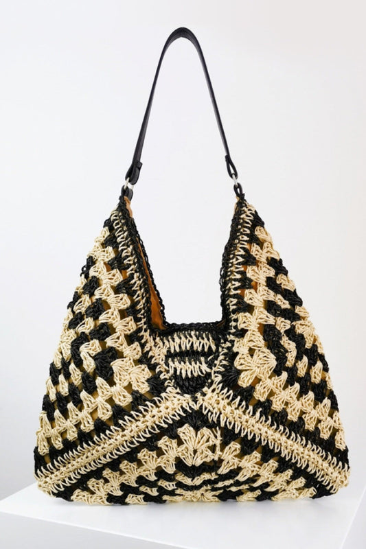 Bicolor Crochet Knit Tote Bag