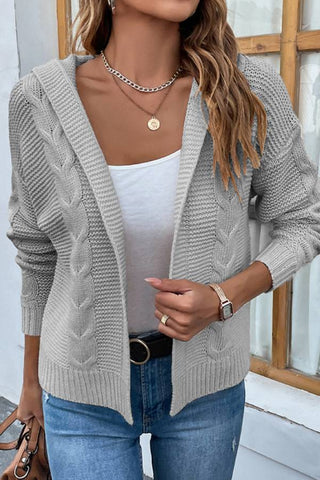 Cable-Knit Dropped Shoulder Hooded Cardigan