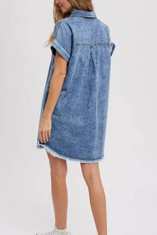 Versatile loose women's cardigan denim short sleeved mini dress