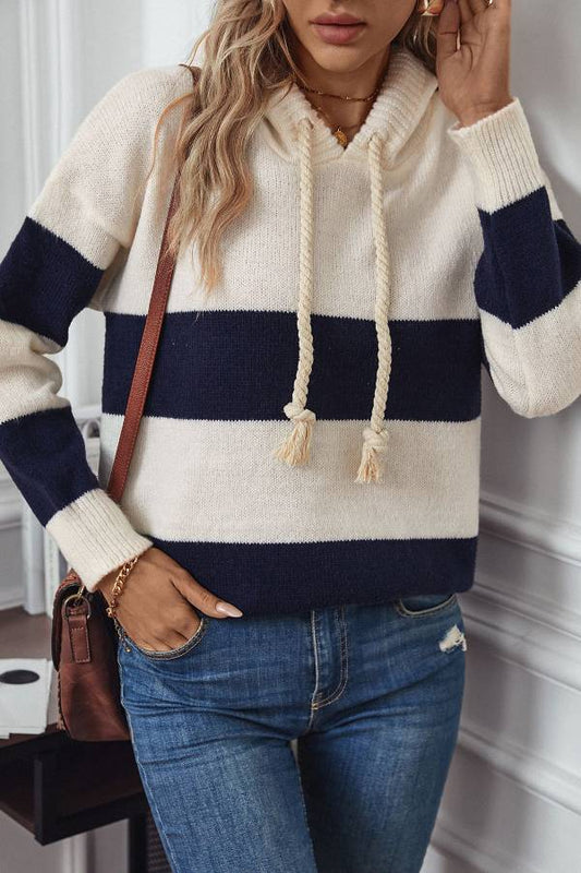 Knitted Color Block Striped Crochet hoodies