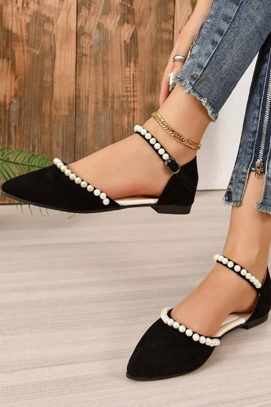 Pointed Toe Flat Pearl Decor Sandals