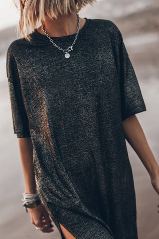 Casual loose oversized hem slit short sleeved t-shirt