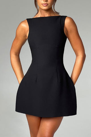 Solid Color Backless Sleeveless Mini Dress