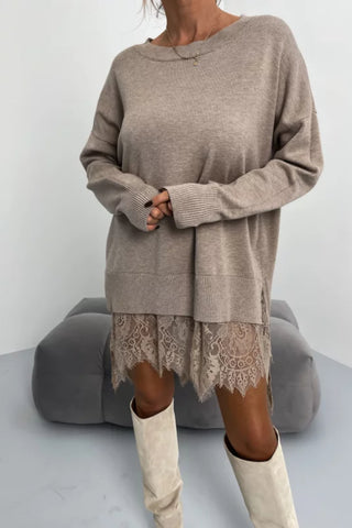 Lace trim mid-length sweater