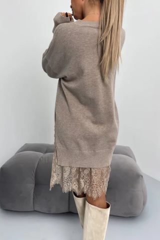 Lace trim mid-length sweater