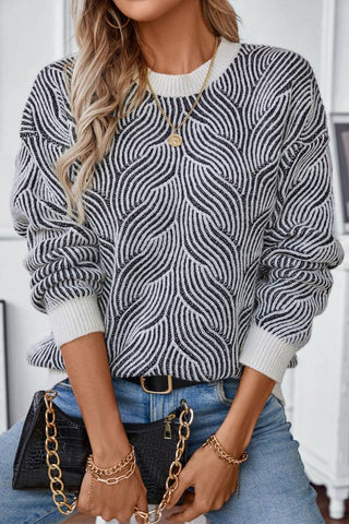 Retro Casual Contrast Striped Knited Sweater