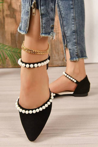 Pointed Toe Flat Pearl Decor Sandals