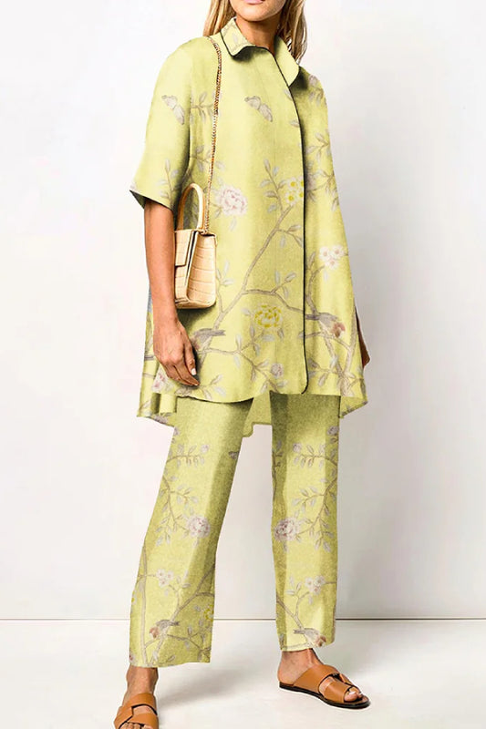 Fashion Floral Printing Casual Shirt Two Piece Set