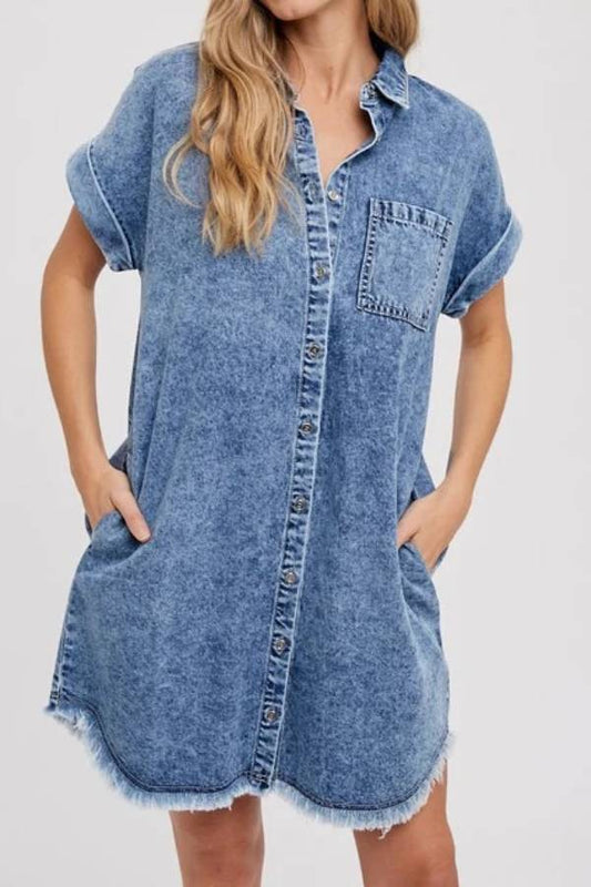 Versatile loose women's cardigan denim short sleeved mini dress