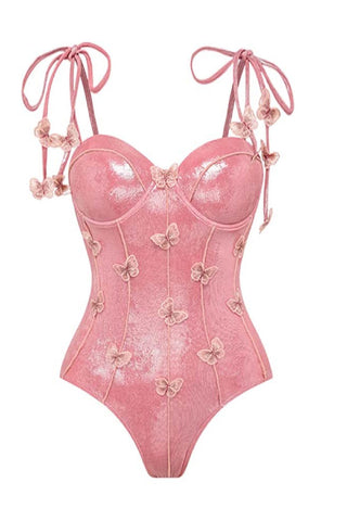 Sweetie Butterfly Embellished Shiny One-piece Swimsuit