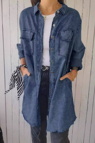 Fashionable loose collared women's denim jacket