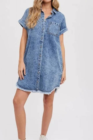 Versatile loose women's cardigan denim short sleeved mini dress