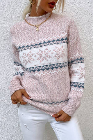 Half High Collar Snowflake Knitted Sweater