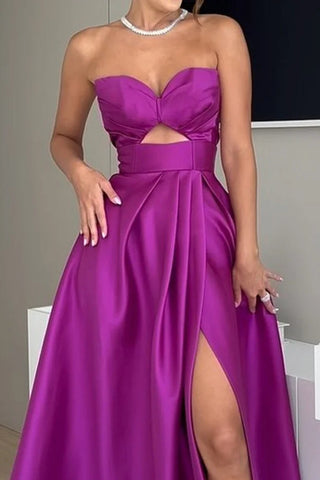 Sleeveless Strapless Solid Color Hollow maxi Dress