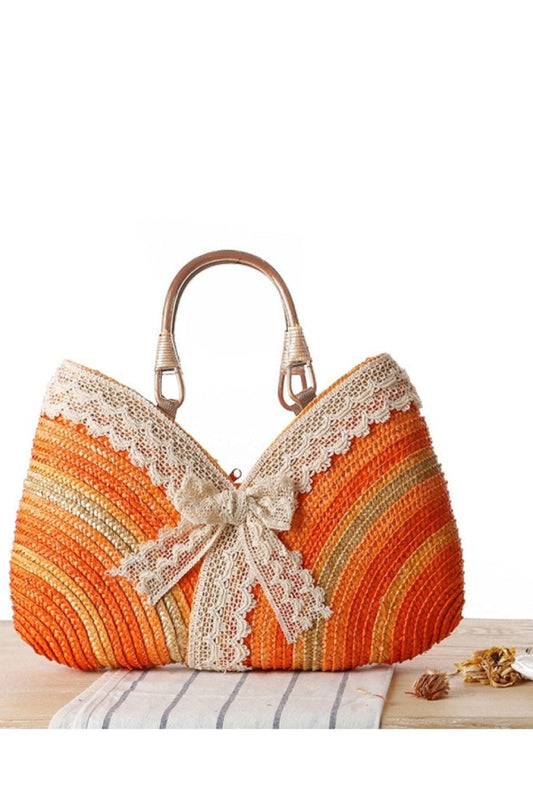 Lace Patchwork Woven Tote Bag