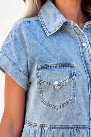 loose denim shirt sleeved mini dress