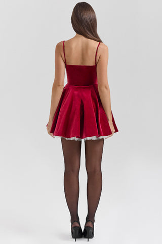 Red Velvet Suspender Mesh Mini Dress