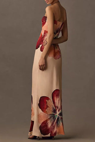 Printed Sexy Tube Top Slim Fit Maxi Dress