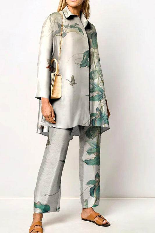 Fashion Floral Printed Shirt Two Piece Set