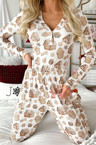 Christmas Women Printed Pajama Two-piece Set