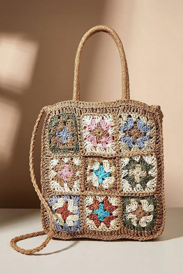 Colored Flower Woven Straw Bag