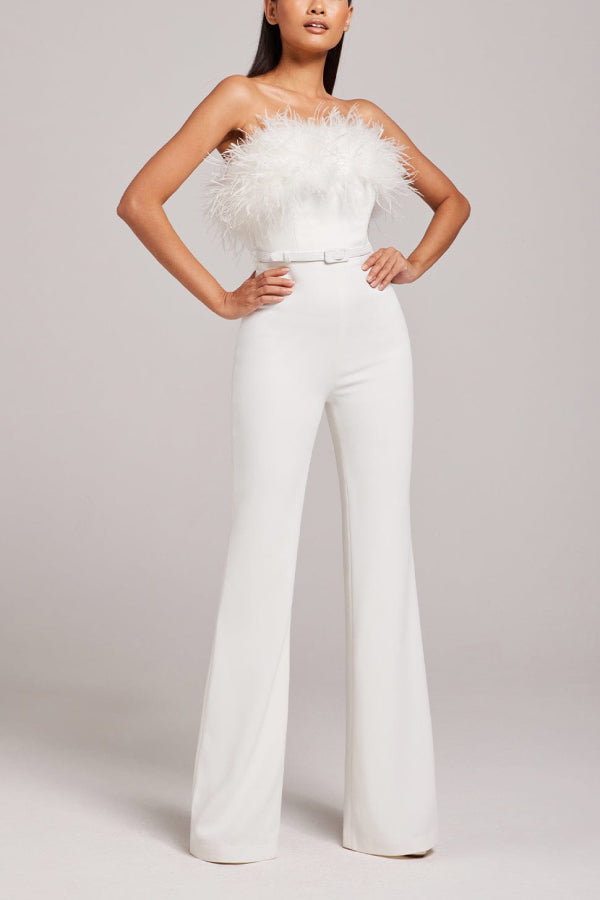 Bandeau Feather Sleeveless Overall Jumpsuit