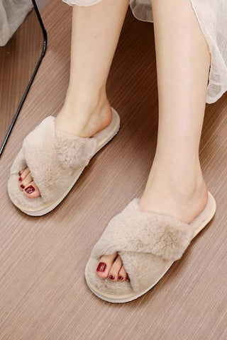 Fluffy Cross Strap Bedroom Slippers