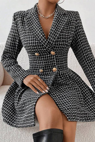 Fashionable Plaid Temperament Commuting V-neck Long Sleeved Skirt Jacket