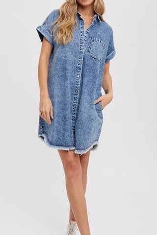 Versatile loose women's cardigan denim short sleeved mini dress