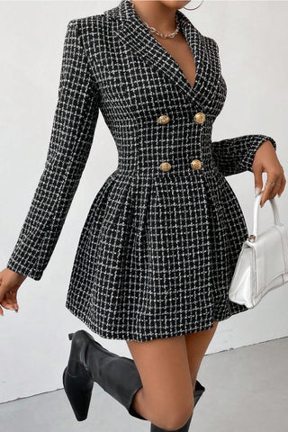 Fashionable Plaid Temperament Commuting V-neck Long Sleeved Skirt Jacket