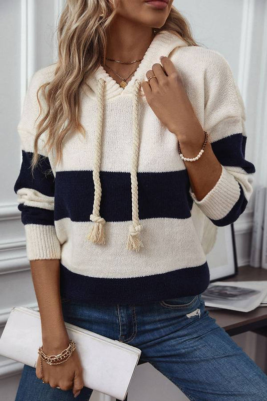 Knitted Color Block Striped Crochet hoodies