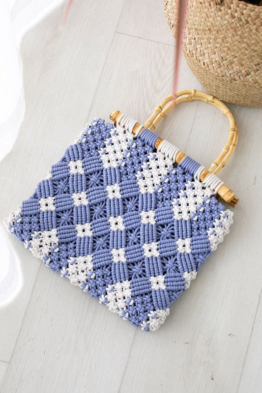 Bamboo Handle Two-Tone Woven Handbag