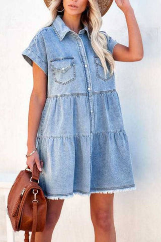 loose denim shirt sleeved mini dress