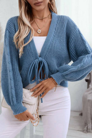 V-neck loose solid color lace up sexy knit cardigan