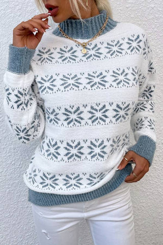 Snowflake Pattern Mock Neck Sweater