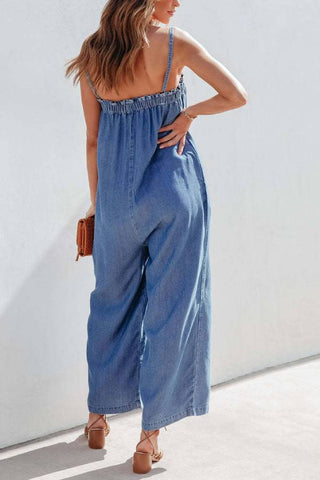 Loose high waisted fashionable camisole Denim jumpsuit