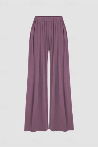 Elastic waistband pants with wide legs