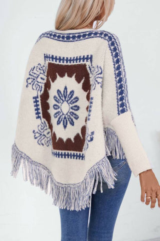 Retro ethnic style one neck pullover sweater shawl