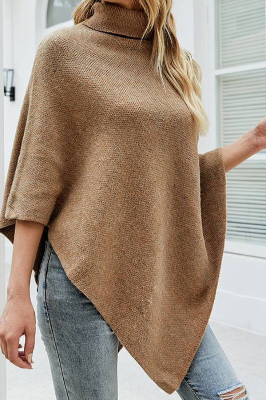 Solid Color High Neck Irregular Hem Knitted Shawl