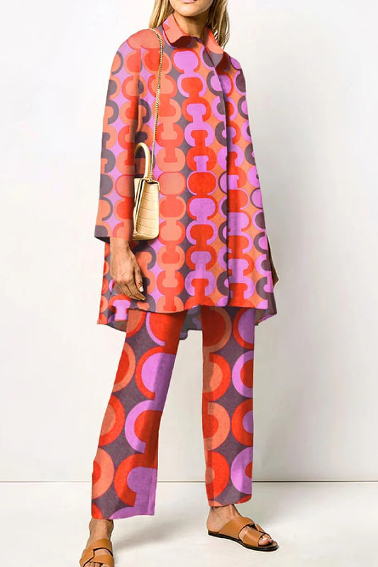 Fashion Geometric Print Shirt Two Piece Set