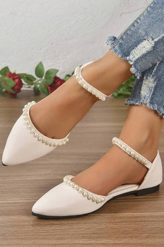 Pointed Toe Flat Pearl Decor Sandals