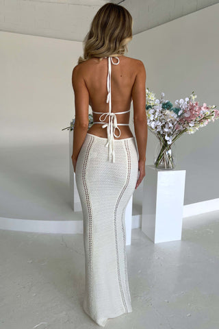 Sexy Knit Crochet Cutout Halter Tie-up Stretch Maxi Dress