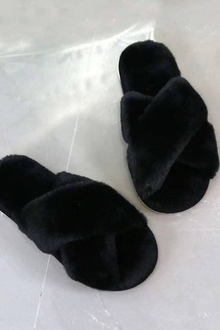 Fluffy Cross Strap Bedroom Slippers