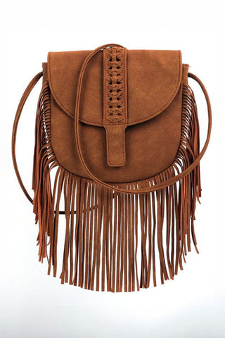 Women Semi Circular Leather Tassel Crossbody Bag