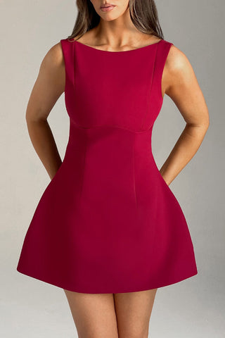 Solid Color Backless Sleeveless Mini Dress