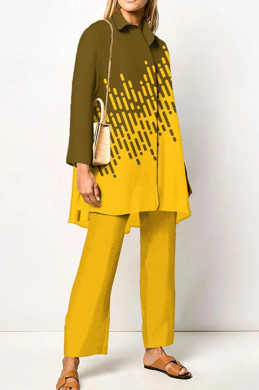 Geometric Color Matching Elegant Style Shirt Two-Piece Set