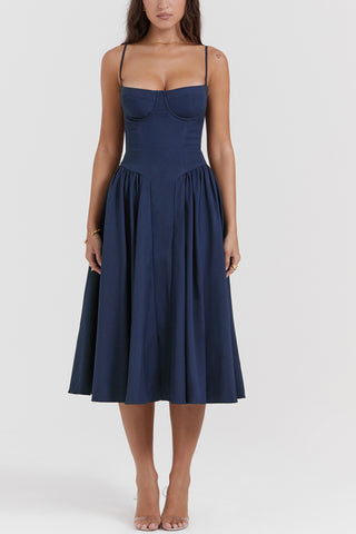 French elegant retro camisole midi dress