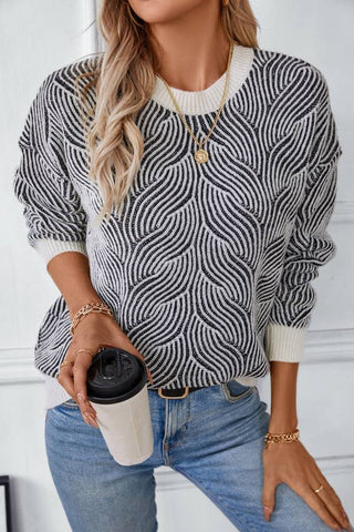 Retro Casual Contrast Striped Knited Sweater