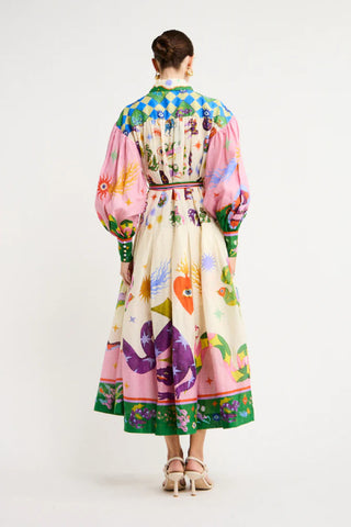 Special print lantern sleeve midi dress