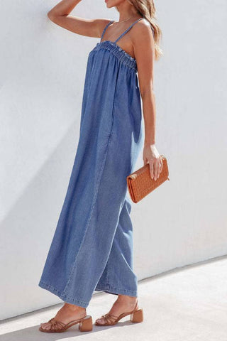 Loose high waisted fashionable camisole Denim jumpsuit